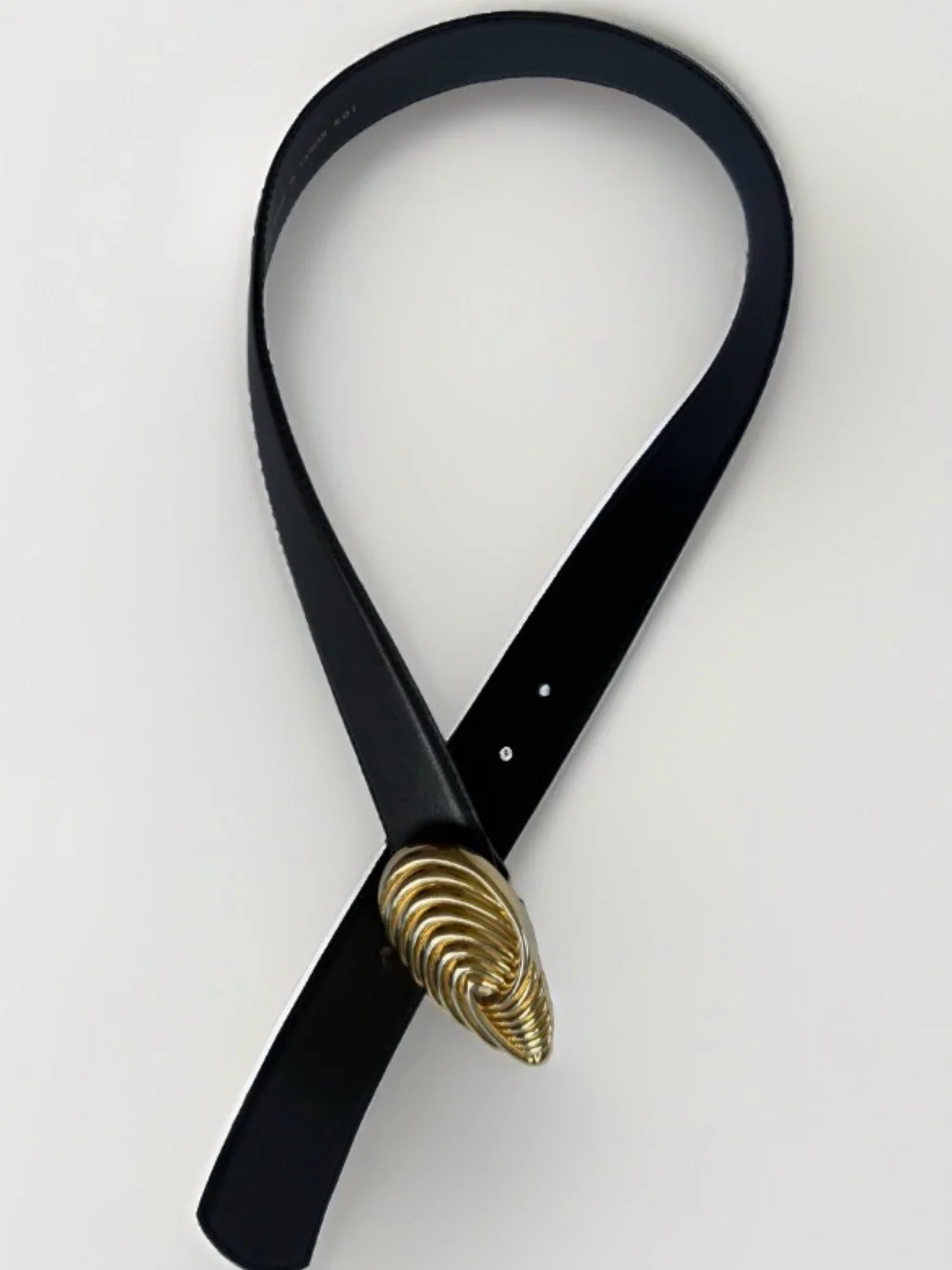 VTG R&R Black Genuine Leather Belt Gold Swirl Statement Buckle S